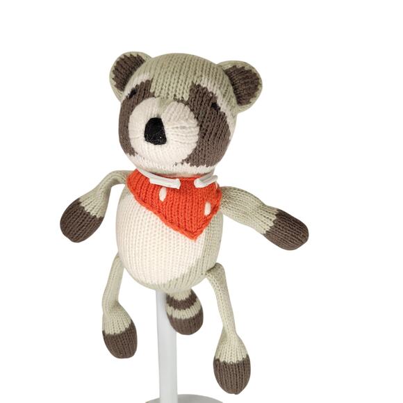 Pottery Barn Modern Baby Raccoon Knit Plush 8" Organic Cotton Stuffed Animal Toy - Picture 7 of 14